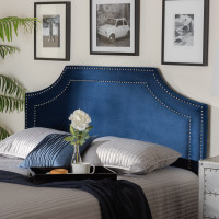 Baxton Studio BBT6566-Navy Blue-HB-King Avignon Modern and Contemporary Navy Blue Velvet Fabric Upholstered King Size Headboard